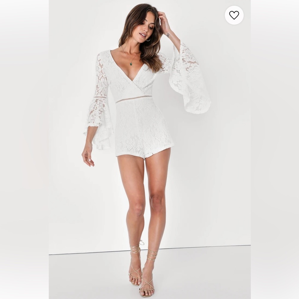 Lulu’s Babygirl White Lace Faux Wrap Romper